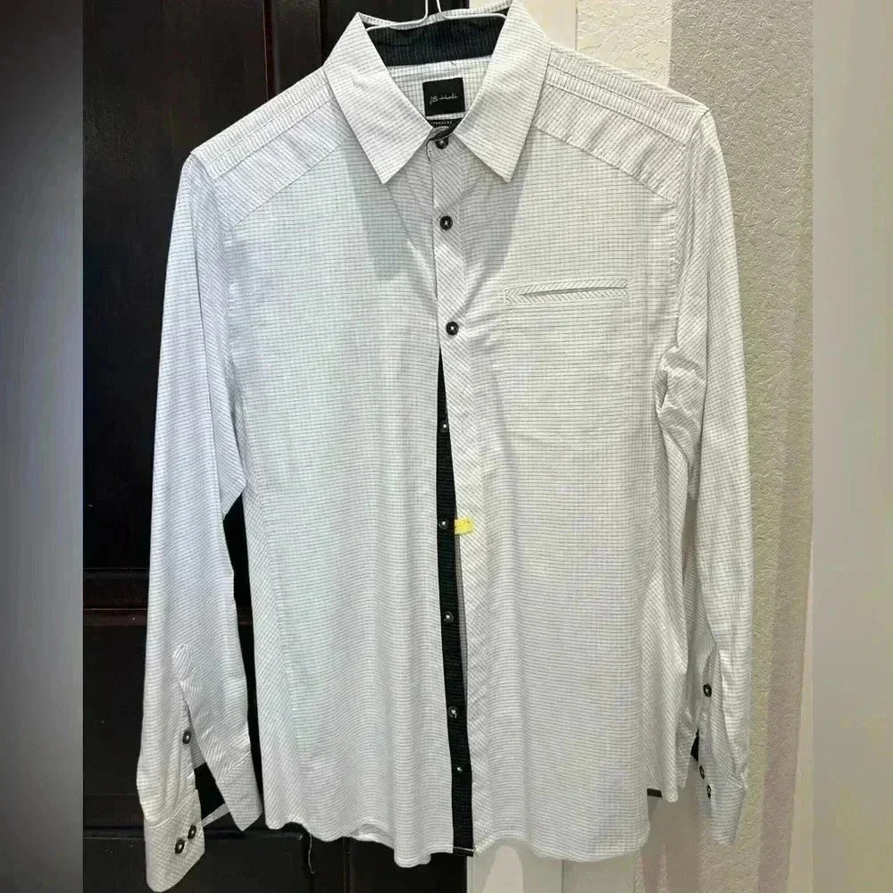J.B. Holt Striped Standard Stretch Long Sleeve Button Up Shirt-White/Black- SZ-S - Picture 5 of 11